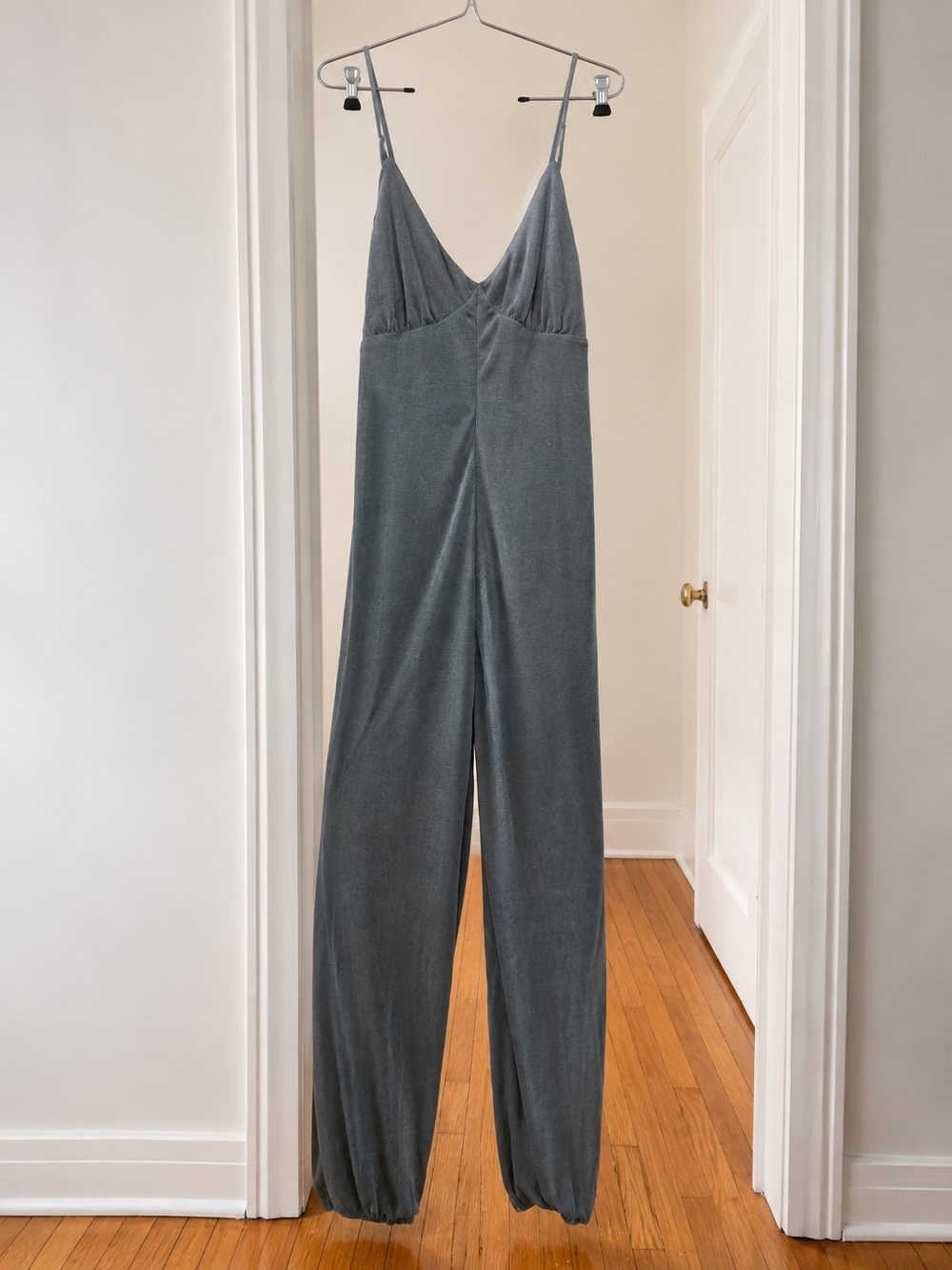 Women's Gray V-Neck Spaghetti Strap Jumpsuit